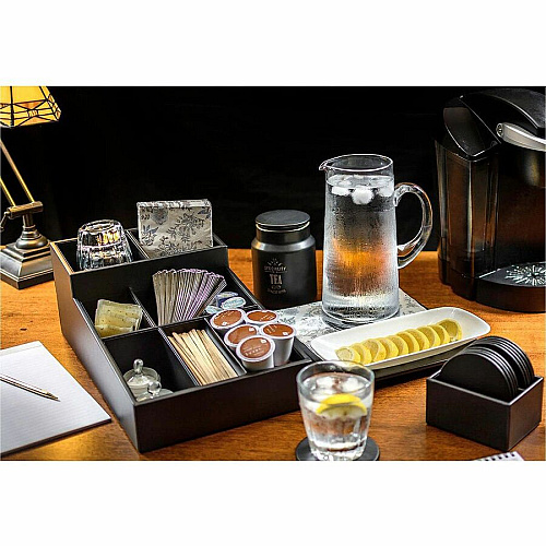 Dacasso Leatherette Coffee Condiment Organizer Removable Lid - Black - Velveteen, Leatherette - 1 Each (A1328)