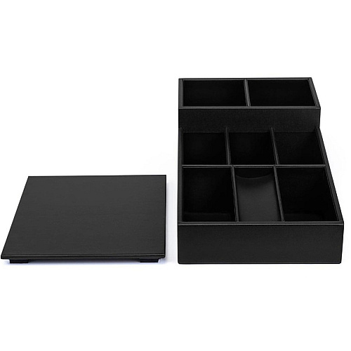 Dacasso Leatherette Coffee Condiment Organizer Removable Lid - Black - Velveteen, Leatherette - 1 Each (A1328)
