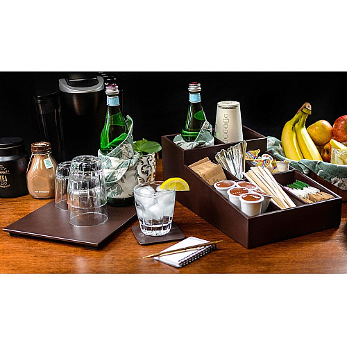 Dacasso Leatherette Coffee Condiment Organizer Removable Lid - Chocolate Brown - Velveteen, Leatherette - 1 Each (A3328)