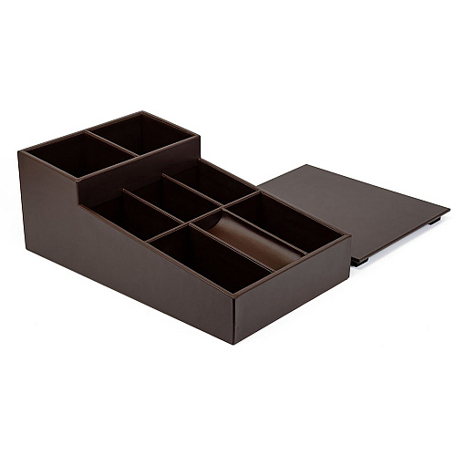 Dacasso Leatherette Coffee Condiment Organizer Removable Lid - Chocolate Brown - Velveteen, Leatherette - 1 Each (A3328)