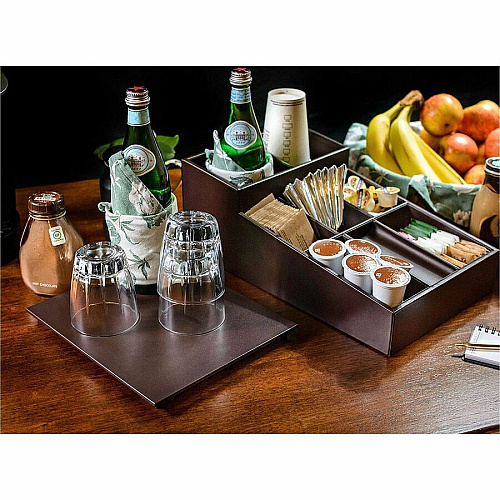 Dacasso Leatherette Coffee Condiment Organizer Removable Lid - Chocolate Brown - Velveteen, Leatherette - 1 Each (A3328)