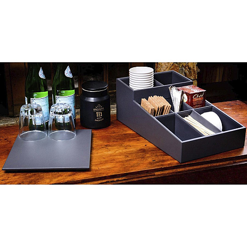 Dacasso Leatherette Coffee Condiment Organizer Removable Lid - Gray - Velveteen, Leatherette - 1 Each (A4228)