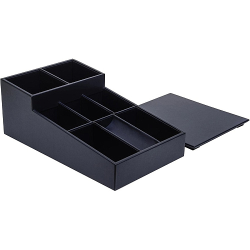 Dacasso Leatherette Coffee Condiment Organizer Removable Lid - Navy Blue - Velveteen, Leatherette - 1 Each (A4628)