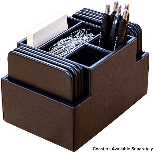 Dacasso Desktop Organizer 8 x Coaster - Desktop - Black - Top Grain Leather, Velveteen - 1 Each (A1348)