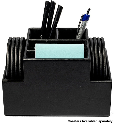 Dacasso Desktop Organizer 8 x Coaster - Desktop - Black - Top Grain Leather, Velveteen - 1 Each (A1348)