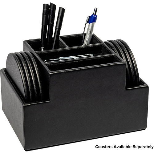 Dacasso Desktop Organizer 8 x Coaster - Desktop - Black - Top Grain Leather, Velveteen - 1 Each (A1348)