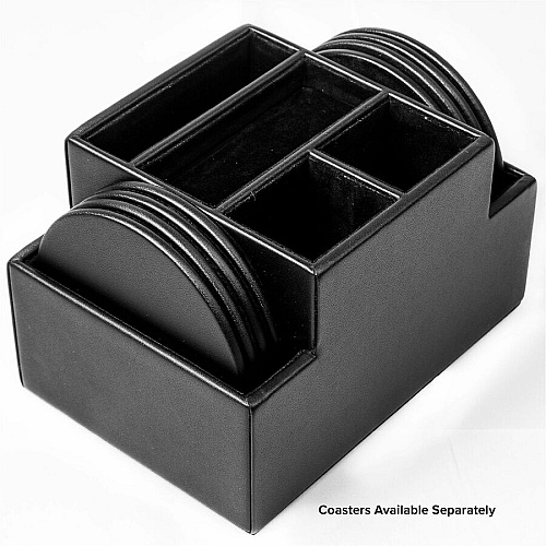 Dacasso Desktop Organizer 8 x Coaster - Desktop - Black - Top Grain Leather, Velveteen - 1 Each (A1348)