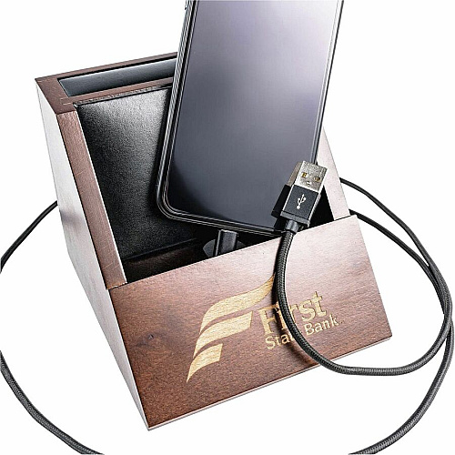 Dacasso Walnut & Leather Desktop Cell Phone Holder Leather, Rubber, Rosewood - Walnut - 1 Each (A8450)
