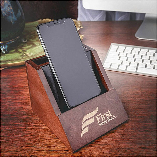 Dacasso Walnut & Leather Desktop Cell Phone Holder Leather, Rubber, Rosewood - Walnut - 1 Each (A8450)