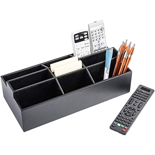 Dacasso Leather Remote Control Organizer 9 Compartment(s) - Black - Top Grain Leather, Velveteen - 1 Each (A1095)