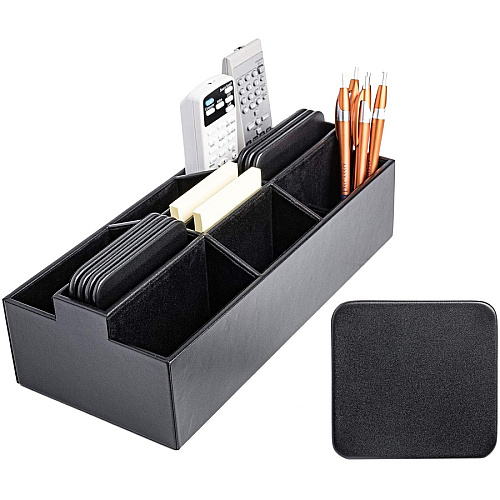 Dacasso Leather Remote Control Organizer 9 Compartment(s) - Black - Top Grain Leather, Velveteen - 1 Each (A1095)