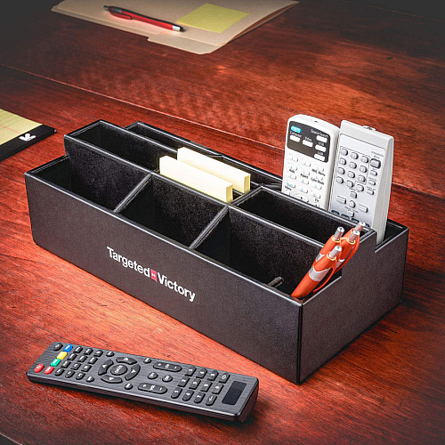 Dacasso Leatherette Remote Control Organizer 9 Compartment(s) - Black - Leatherette, Velveteen, Faux Leather - 1 Each (A1395)