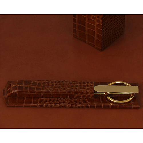 Protacini Cognac Brown Italian Patent Leather Library Set Leather, Velveteen, Brass - Brown, Gold - 1 Each (A6127)