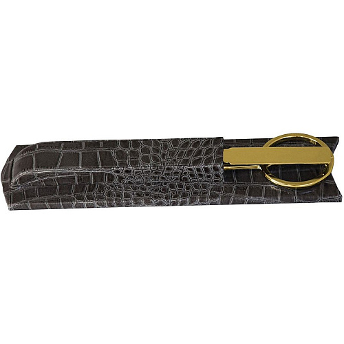 Protacini Castlerock Gray Italian Patent Leather Library Set Leather, Velveteen, Brass - Gray, Gold - 1 Each (A6227)