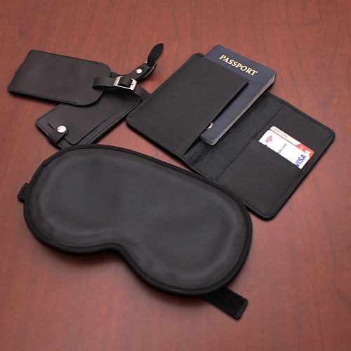 Dacasso Leather Travel Accessory Set Leather - Black - 1 Each (E1010)