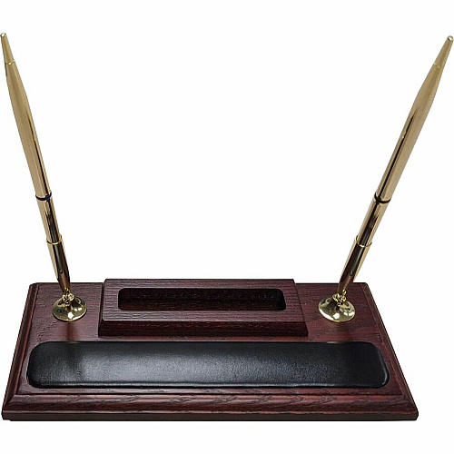 Dacasso Rosewood & Leather Pen Stand/Cell Phone Holder Leather, Rosewood, Rubber - Black - 1 Each (A8012)