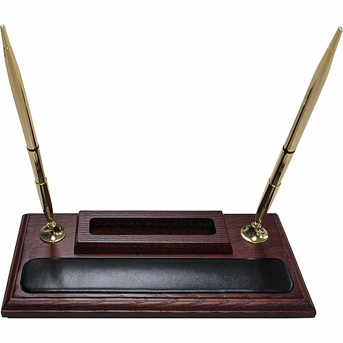 Dacasso Rosewood & Leather Pen Stand/Cell Phone Holder Leather, Rosewood, Rubber - Black - 1 Each (A8012)