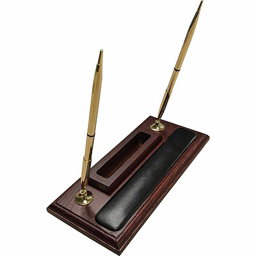 Dacasso Rosewood & Leather Pen Stand/Cell Phone Holder Leather, Rosewood, Rubber - Black - 1 Each (A8012)