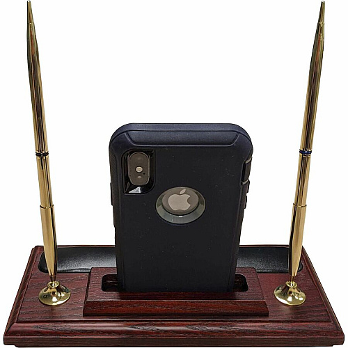 Dacasso Rosewood & Leather Pen Stand/Cell Phone Holder Leather, Rosewood, Rubber - Black - 1 Each (A8012)