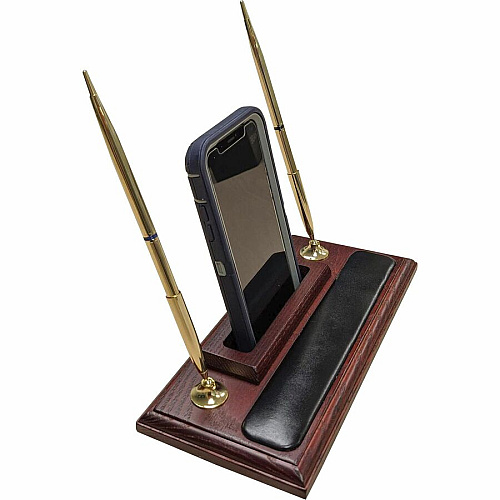 Dacasso Rosewood & Leather Pen Stand/Cell Phone Holder Leather, Rosewood, Rubber - Black - 1 Each (A8012)