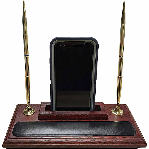 Dacasso Rosewood & Leather Pen Stand/Cell Phone Holder Leather, Rosewood, Rubber - Black - 1 Each (A8012)
