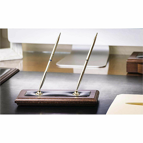 Dacasso Walnut & Leather Pen Stand Leather, Wood, Rubber - Black, Walnut - 1 Each (A8404)