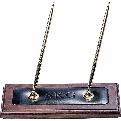 Dacasso Walnut & Leather Pen Stand Leather, Wood, Rubber - Black, Walnut - 1 Each (A8404)