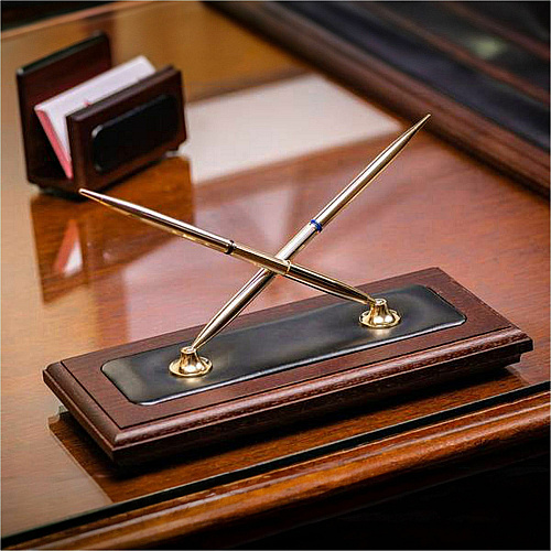 Dacasso Walnut & Leather Pen Stand Leather, Wood, Rubber - Black, Walnut - 1 Each (A8404)