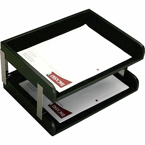 Dacasso Classic Leather Double Letter Trays Side-loading - Black - Leather, Velveteen - 1 Each (A1073)