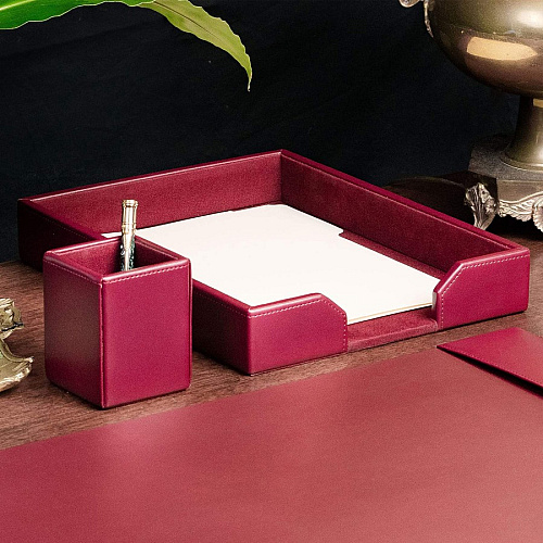 Dacasso Bonded Leather Letter Tray Desktop - Burgundy - Bonded Leather, Felt, Velveteen - 1 Each (A5201)