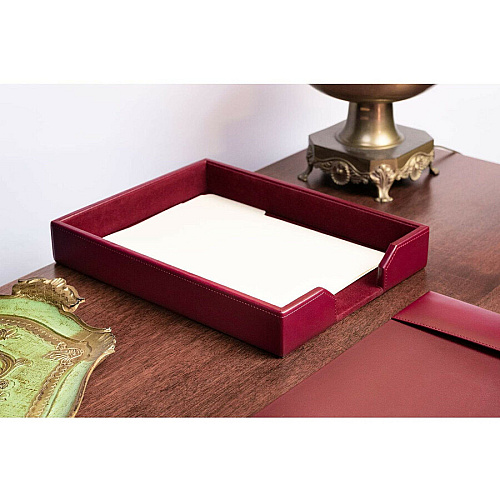 Dacasso Bonded Leather Letter Tray Desktop - Burgundy - Bonded Leather, Felt, Velveteen - 1 Each (A5201)