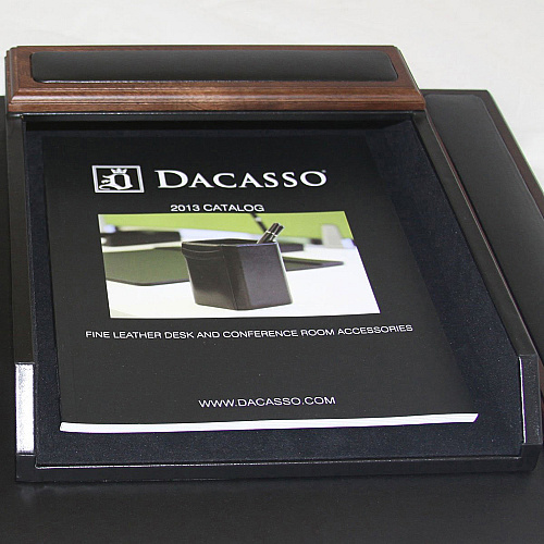 Dacasso Walnut & Leather Letter Tray Compartment Size : 9.25" x 12.25" - Desktop - Black - Top Grain Leather, Walnut, Wood, Velveteen - 1 Each (A8401)