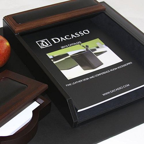 Dacasso Walnut & Leather Letter Tray Compartment Size : 9.25" x 12.25" - Desktop - Black - Top Grain Leather, Walnut, Wood, Velveteen - 1 Each (A8401)