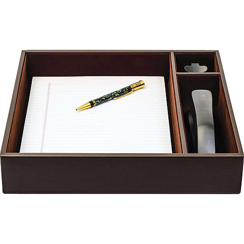 Dacasso Leather Conference Room Organizer Tray 8 x Writing Pad - 3 Compartment(s) - Desktop - Chocolate Brown - Top Grain Leather, Velveteen - 1 Each (A3440)