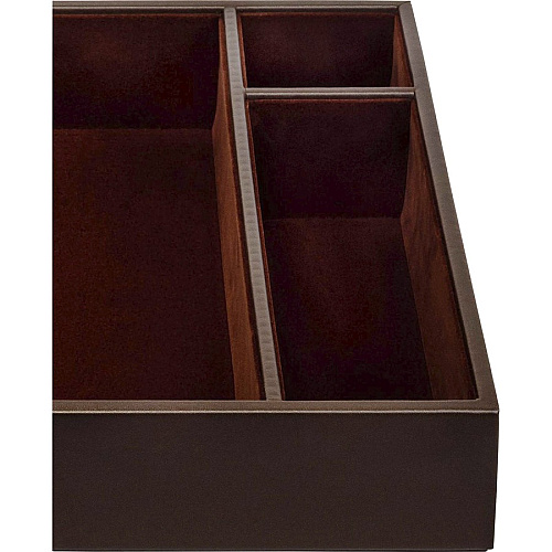 Dacasso Leather Conference Room Organizer Tray 8 x Writing Pad - 3 Compartment(s) - Desktop - Chocolate Brown - Top Grain Leather, Velveteen - 1 Each (A3440)