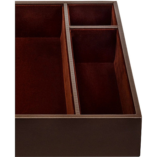 Dacasso Leatherette Conference Room Organizer Tray 8 x Writing Pad - 3 Compartment(s) - 2.40" Height x 12.75" Width x 12.40" Depth - Desktop - Chocolate Brown - Leatherette, Velveteen - 1 Each (A3340)