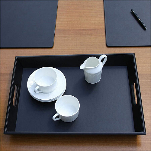 Dacasso Leather Serving Tray Serving - Black - Leather Body - 1 Each (A1033)