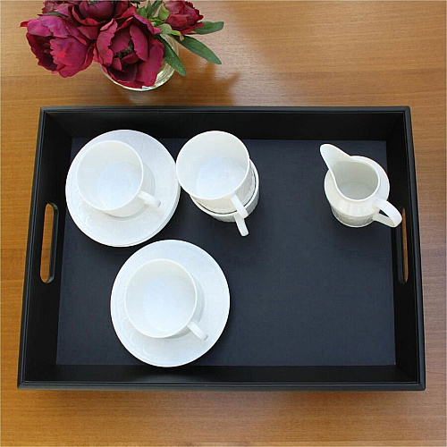 Dacasso Leather Serving Tray Serving - Black - Leather Body - 1 Each (A1033)