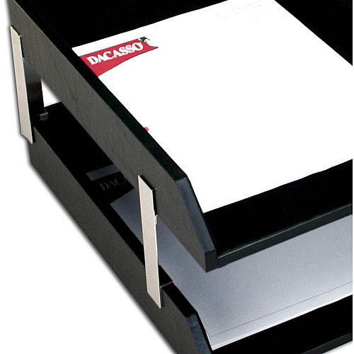 Dacasso Classic Leather Double Legal Trays Desktop - Black - Top Grain Leather, Velveteen - 1 Each (A1023)