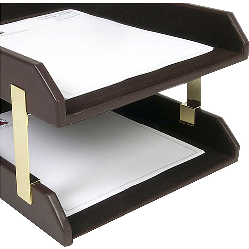 Dacasso Leather Double Legal-Size Trays Desktop - Chocolate Brown - Top Grain Leather, Velveteen, Felt - 1 Each (A3421)