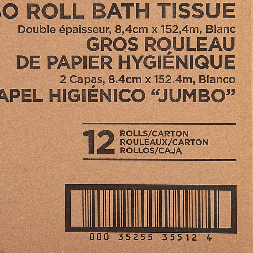 Genuine Joe&reg; Jumbo Jr. Toilet Paper, 2-Ply, 500-ft. Roll, 12 Rolls 2 Ply - 3.30" Width x 500 ft Length - 8.88" Roll Diameter - White - Fiber - 12 / Carton (GJO3550012)