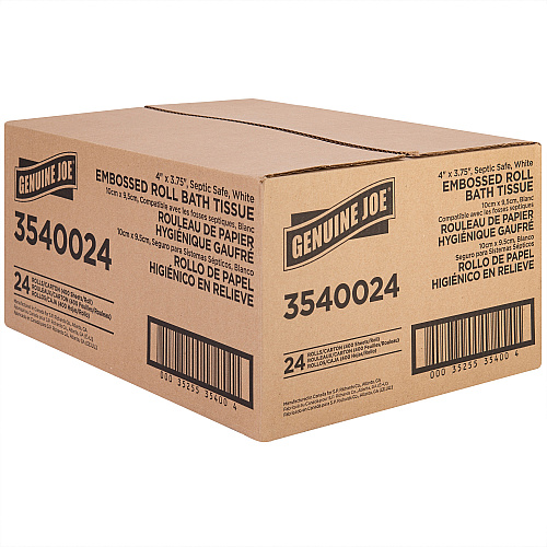 Genuine Joe&reg; Standard Toilet Paper, 2-Ply, 400 Sheets, 24 Rolls 2 Ply - 4" Width x 3.75" Length - 400 Sheets/Roll - Embossed - White - 24 / Carton (GJO3540024)