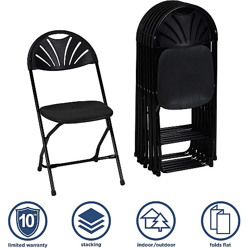 Dorel Zown Premium Fan Back Folding Chair Black Seat Color - Black Back Color - Polyethylene Back Material - Black Frame Color - Powder Coated Steel Frame Material - Four-legged Base - 8 / Carton (60542BLK8E)