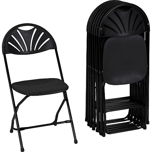 Dorel Zown Premium Fan Back Folding Chair Black Seat Color - Black Back Color - Polyethylene Back Material - Black Frame Color - Powder Coated Steel Frame Material - Four-legged Base - 8 / Carton (60542BLK8E)