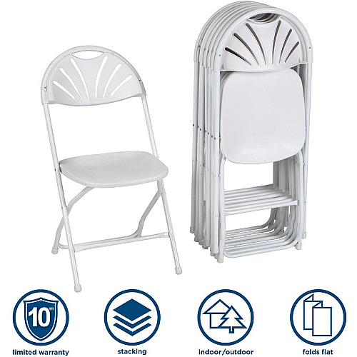 Dorel Zown Premium Fan Back Folding Chair White Seat Color - White Back Color - Polyethylene Back Material - White Frame Color - Powder Coated Steel Frame Material - Four-legged Base - 8 / Carton (60542WHT8E)