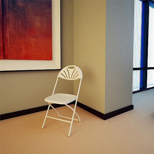 Dorel Zown Premium Fan Back Folding Chair White Seat Color - White Back Color - Polyethylene Back Material - White Frame Color - Powder Coated Steel Frame Material - Four-legged Base - 8 / Carton (60542WHT8E)