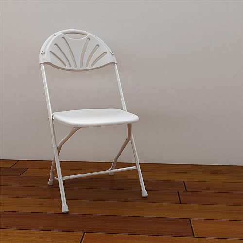 Dorel Zown Premium Fan Back Folding Chair White Seat Color - White Back Color - Polyethylene Back Material - White Frame Color - Powder Coated Steel Frame Material - Four-legged Base - 8 / Carton (60542WHT8E)