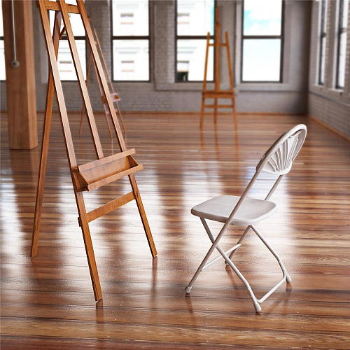 Dorel Zown Premium Fan Back Folding Chair White Seat Color - White Back Color - Polyethylene Back Material - White Frame Color - Powder Coated Steel Frame Material - Four-legged Base - 8 / Carton (60542WHT8E)