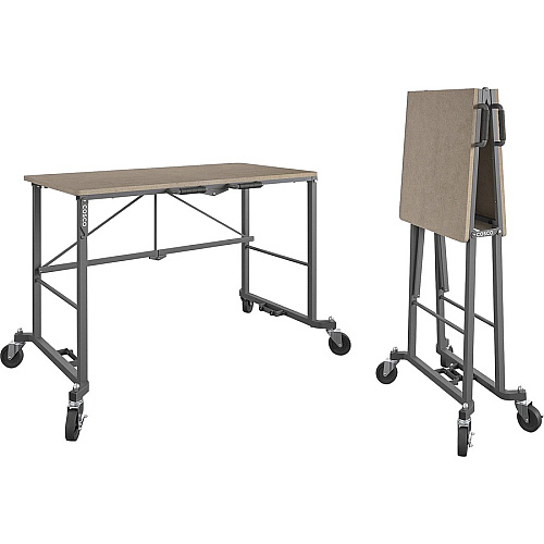 Cosco Smartfold Portable Work Desk Table Rectangle Top - Four Leg Base - 4 Legs - 350 lb Capacity - 51.40" Table Top Width x 26.50" Table Top Depth - 55.45" Height - Assembly Required - Brown - Steel - Medium Density Fiberboard (MDF) Top Mate (66720DKG1E)