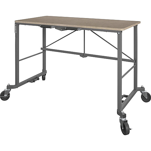 Cosco Smartfold Portable Work Desk Table Rectangle Top - Four Leg Base - 4 Legs - 350 lb Capacity - 51.40" Table Top Width x 26.50" Table Top Depth - 55.45" Height - Assembly Required - Brown - Steel - Medium Density Fiberboard (MDF) Top Mate (66720DKG1E)